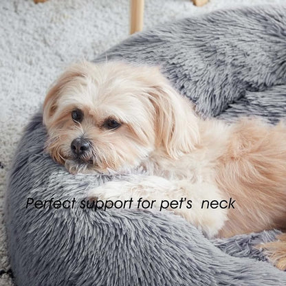 Western Home Calming Donut Medium Dog Bed Washable Pet Bed,30" Navy Grey | Fluffy Faux Fur Round Cuddler,Anti-Anxiety,Anti-Slip Bottom,Plush Pet Dog Beds for Medium Sized Dogs,Up to 45 LBS