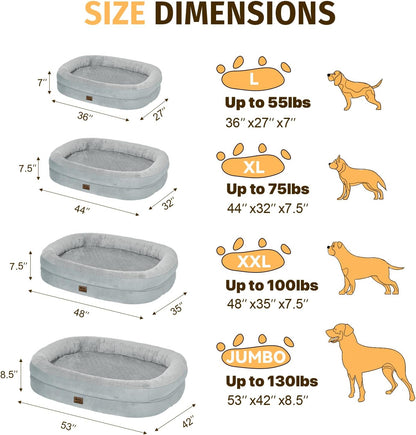 Orthopedic Waterproof Large Dog Bed: Memory Foam Washable Dog Bed with Bolsters - XL Removable Washable Cover for Medium Large Sized Pet - Non-Slip Bottom - Silver