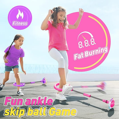Flooyes Skip Ball for Kids, Ankle Skip Ball Toy with Counter, Timer and Cal Calculator, Girl Birthday Gifts for Age 6 7 8 9 10+, Rechargeable Colorful Flash Wheel Skip Ball for Girls Women