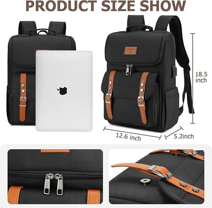 YALUNDISI Vintage Backpack Travel Laptop Backpack with usb Charging Port for Women & Men College Backpack Fits 15.6 Inch Laptop Black Brown