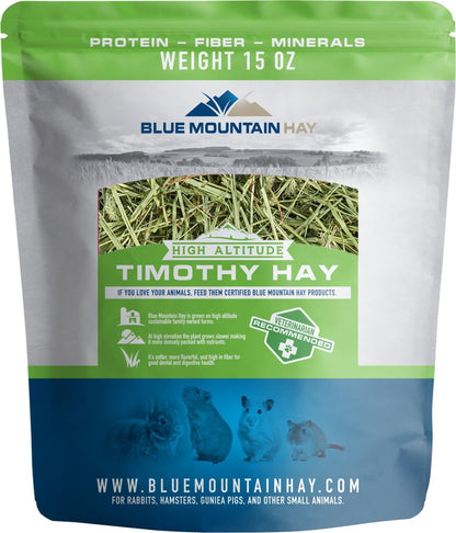 Blue Mountain Hay | Fresh Timothy Hay (15 Ounce) | Great for All Ages | High-Altitude Hay Pet Food for Rabbits, Guinea Pigs, Chinchillas, Hamsters, and Other Small Pets