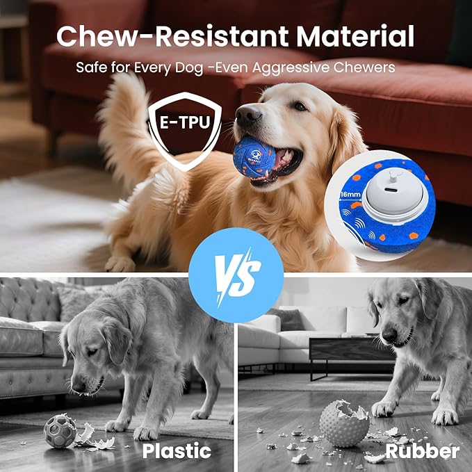 Smart Interactive Dog Toy Ball - Auto Bouncing & Rolling, Chew-Resistant E-TPU Material, 3 Interactive Modes, IPX7 Waterproof, Smart Chase Pet Toy Ball for Medium and Large Dogs (Blue)