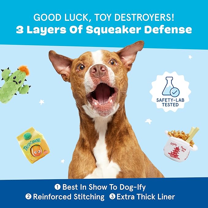 Barkbox 2 in 1 Interactive Plush Dog Toy - Rip and Reveal Toy for Dogs and Puppies - Stimulating Squeaky Pet Toys | Bucket o' Fried Licken