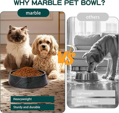 SAMAH Green Marble Dog Bowl, Non-Slip Non-Tipping Heavy Dog Food Bowl, Large Weighted Stone Dish, Natural Marble Dog Water Bowl, Easy to Clean, Gifts for Cat & Dog Lovers, Holds 6 Cups(6 lbs)