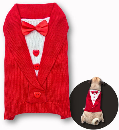 Cute Sweater for Dogs and Cats Soft Flannel Pet Outfit Warm and Cozy Animal Hoodie Small to Large Pet Clothes for Halloween Parties and Everyday Wear (Large, Red Bowtie)