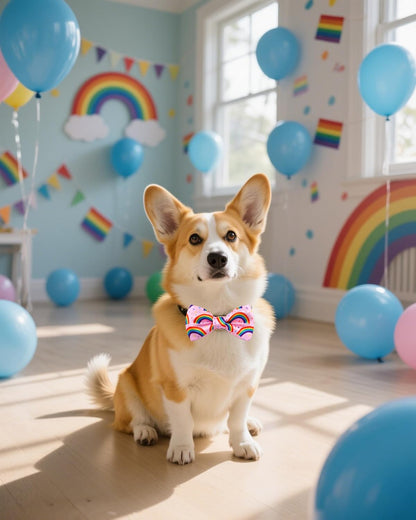 PET SHOW 10 Pack Pride Month Big Dog Bow Ties for Large Medium Dogs Sliding Collar Attachments Rainbow Bowties LGBT Bowknots Party Holiday Pet Grooming Accessories(Large)