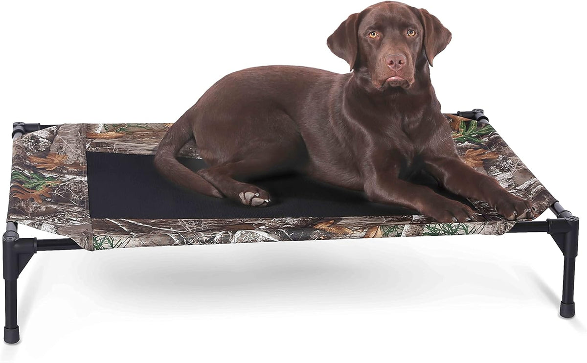 K&H Pet Products Outdoor Elevated Dog Cot, Breathable Cooling Elevated Cot Hammock Pet Bed for Large Dogs, Washable Mesh Cover, Raised Metal Frame, Collapsible, Portable - Large 42 X 30in Camo