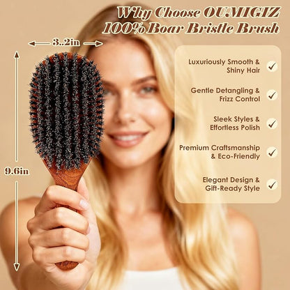 Boar Bristle Hair Brush Set, Large and Mini, Since 1965 British Craftsmanship Handmade Natural Wooden, Pure Soft Bristles, Gentle Detangling for Women Men Kids, Thin Fine Hair, Smooth & Shine