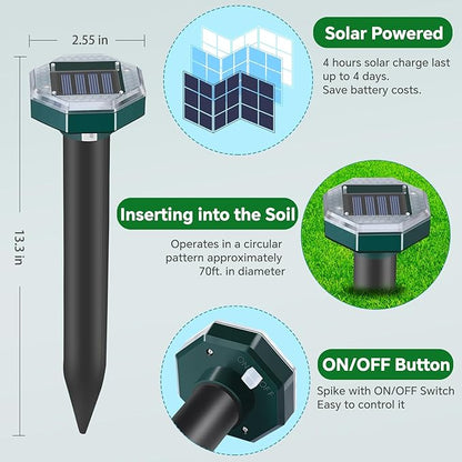 Mole Repellent Solar Powered - Ultrasonic Mole Repeller, Snake Repellent for Yard, Groundhog Skunk Vole Gopher Repellent for Lawn Yard Garden