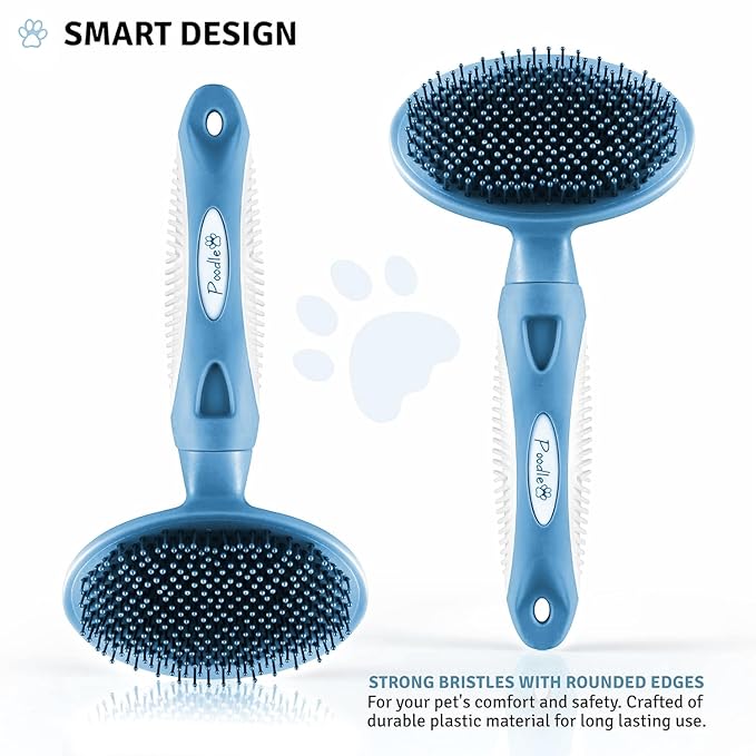 Round Bristle Pet Brush for Dogs and Cats - Soft Dog Brush for Grooming Short or Long Hair - Gentle Tool for Sensitive Skin Removes Dander, Dirt, and Detangles (Blue)