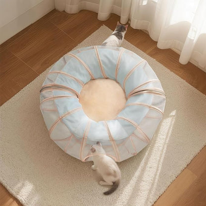 Mesh Cat Tunnel Bed with 20 Cat Toys, Collapsible Play Tunnel for Indoor Cats,Visible Cat Tube for Kitten Puppy