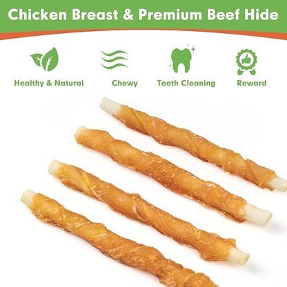 MON2SUN Dog Treats, Rawhide Twist Chicken Hide Sticks, Suitable for Puppy and Small Dogs, 5 Inch (Chicken, 14.11 oz)