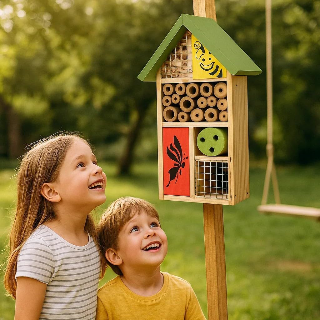 Premium Bug Hotel Kit Cedar Wood Insect Hotel Insect House - Backyard Bee House, Nesting Habitat Shelters, Garden Shelter for Bees, Butterflies, Bugs,Heavy Duty Thickness Colorful