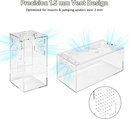 Jumping Spider Enclosure Set, Terrestrial Arboreal Combo, Acrylic Tarantula Terrarium, Praying Mantis Habitat, No Assembly, 2-Size Kit, Medium