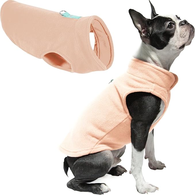 Gooby Fleece Vest Dog Sweater - Peach, Medium - Warm Pullover Fleece Dog Jacket with O-Ring Leash for Small to Medium Dogs