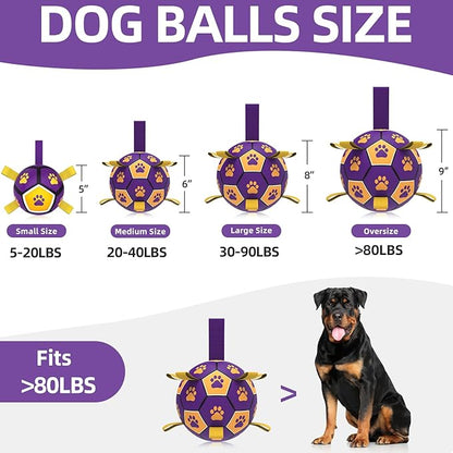 QDAN Extra Large Dog Toys Soccer Ball - Durable Dog Balls for Extra Large Dogs with Straps, Interactive Dog Tug Toy with Strap for Tug of War (9 Inch)