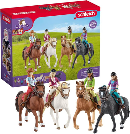 Schleich Horse Club - Complete 40PC Horse Club Rider Playset - Hannah, Sofia, Lisa and Sarah Poseable Rider Figures with Horses and Riding Accessories - Equestrian Toy Set for Kids Ages 5+ | 72221