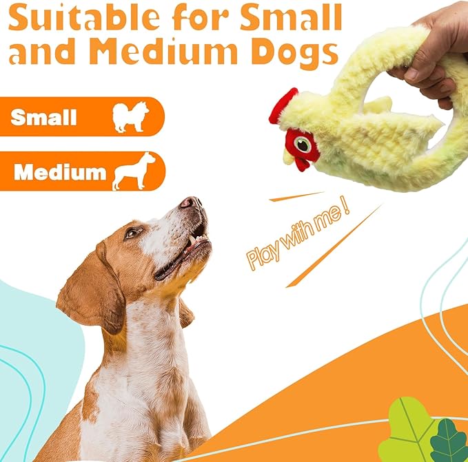 Chicken Plush Tug of War Dog Toy, Stuffed Crinkle Dog Squeaky Toy with Slow Feeder Puppy Chew Toy for Small Medium Large Dogs