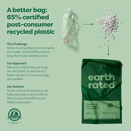 Earth Rated Dog Poop Bags, Thick Grab and Go Single Roll, Ideal for Backyard Pickups, Lavender Scented, 100 Count