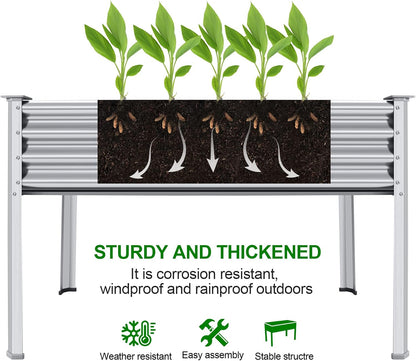 Land Guard Galvanized Raised Garden Bed with Legs, 48×24×32in Large Metal Elevated Raised Planter Box with Drainage Holes for Backyard, Patio, Balcony, 400lb Capacity