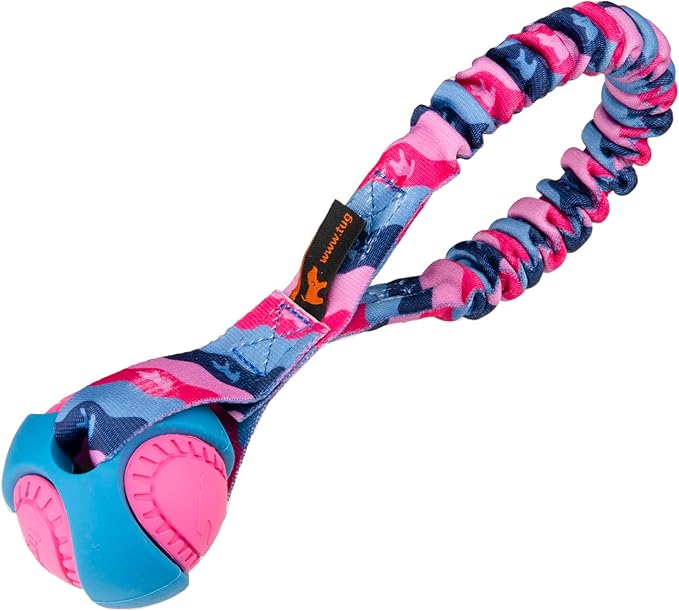 Tug-E-Nuff Pocket PowerBall Bungee | Shock Absorbing Bungee Handle | Durable Ball Toy for Dogs | Ideal for Interactive Dog Training and Dogs of All Ages | 23 cm (9 inches) in Size