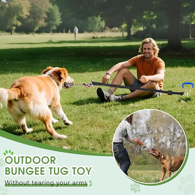 Bungee Tether Tug Outdoor Dog Toy with Stake,Tug of War Dog Toy for Aggressive Chewers to Keep Them Busy,Outdoor Interactive Dog Rope Toy for Medium/Small Dogs,Can Used On Lawns,Trees and Doors