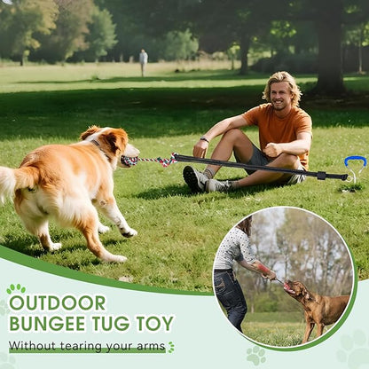 Bungee Tether Tug Outdoor Dog Toy with Stake,Tug of War Dog Toy for Aggressive Chewers to Keep Them Busy,Outdoor Interactive Dog Rope Toy for Medium/Small Dogs,Can Used On Lawns,Trees and Doors