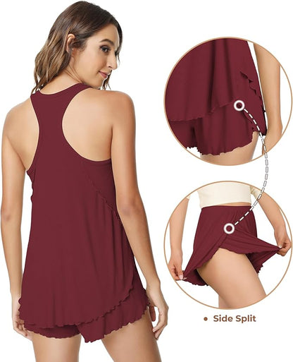 NACHILA Pajamas for Women-Viscose from Bamboo, Ribbed Racerback Tank Top Sexy Split Shorts Pajama Sets Cooling Sleep Cami Pjs