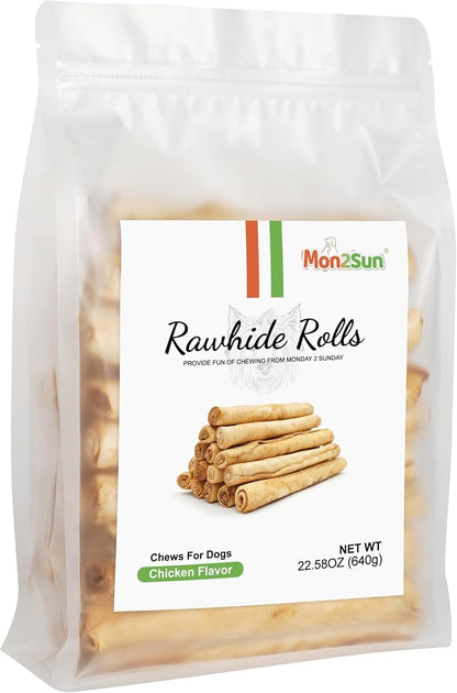 MON2SUN Dog Rawhide Rolls Twist Sticks Chew Treats Chicken Flavor for Puppy and Small Dogs, 40 Count（Pack of 1）