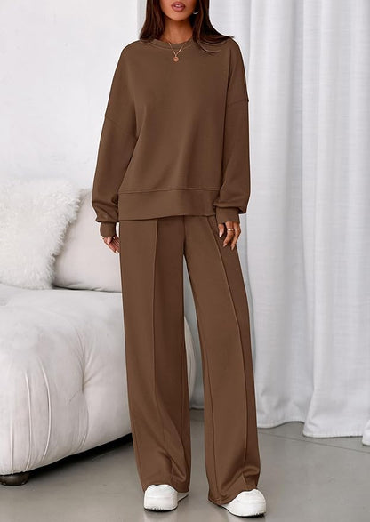 PRETTYGARDEN 2 Piece Sets For Women Fall Trendy Long Sleeve Sweatshirt Wide Leg Pants Loungewear Set Matching Sweatsuit