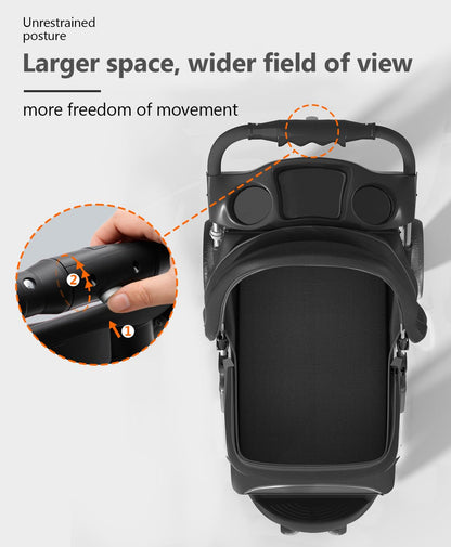 Pet Stroller with 3 Wheels for Small/Medium Pets, Portable Travel Foldable Carrier Jogger for Dog Cat Puppy Kitty, Rear Wheel Breaks, Storage Basket, Visible Mesh with Weather Cover (Black)
