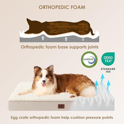 EHEYCIGA Orthopedic Dog Bed with Removable Washable Cover, Camel, 30IN | Egg Crate Foam Support, Durable Oxford fabric, Non-Slip Bottom, Machine Washable, Soft Waterproof Plush Pet Bed Mat For Crate