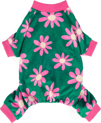 Fitwarm Flower Fleece Dog Pajamas, Warm Winter Dog Clothes for Small Dogs Girl, Cozy Pet Onesie with Feet, Dark Green, XXL