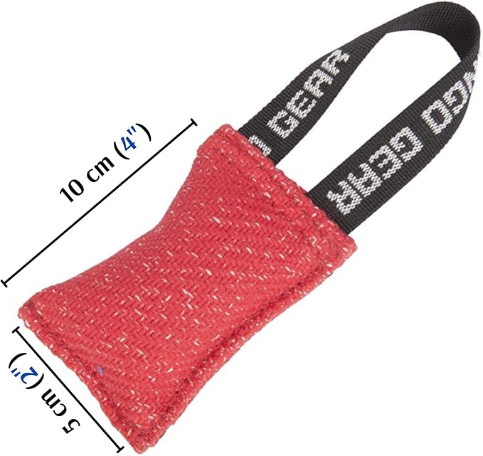 Dingo Gear French Linen tug Toy for Dog, Dog Bumper for Training, Agility, tug of war, Dog bite Pillow for Strong Dog, 1handle 4" red S00087