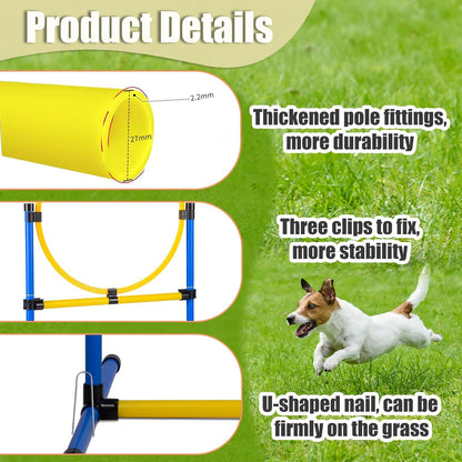 Dog Agility Course Backyard Set，Dog Agility Equipment, Dog Obstacle Course Backyard With 2-Set Agility Hurdle ，Jump Ring, 8 Weave Poles, Tunnel, Pause Box, Toy Balls And 2 Portable Carrying Bags