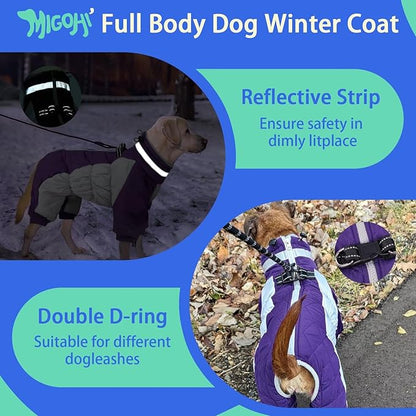 MIGOHI Full Body Dog Coat - Warm Reflective Winter Coat for Medium Dogs with Harness,Turtleneck Dog Fleece Jacket,Four-Leg Windproof Puffer Jackets Snowsuit with Zipper for Small Medium Large Dogs,M