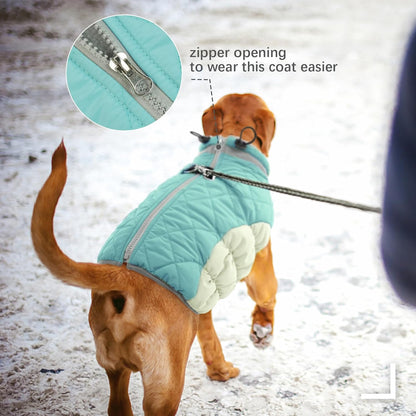 FUAMEY Dog Coat for Large Dogs,Waterproof Dog Winter Jacket with Harness Built in Puppy Cold Weather Coats Reflective Pet Vest with Zipper Warm Fleece Dogs Snowsuit Windproof Mint Green L