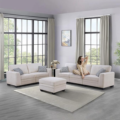 Legend Vansen Oversized Modular Sectional Sofa,6 Seat U Shaped Couch with Ottoman,Corduroy Sofa with Deep Seat,Convertible Large Sectional Couches for Living Room (Cream, L2+3)