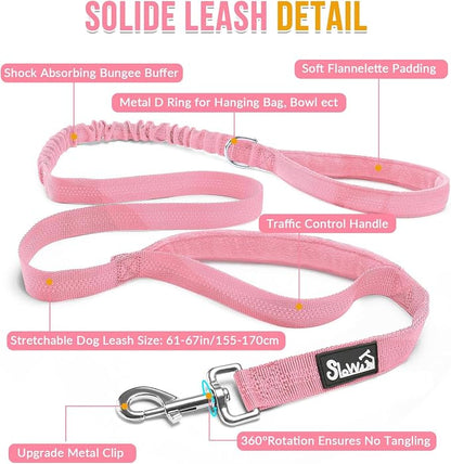 SlowTon No Pull Dog Harness with Front Clip - Heavy Duty, Soft Padded | Neck & Chest Adjustable, Tactical Pet Vest and Leash Set for Large Medium Sized Dogs, for Easy Walk & Training, Pink L