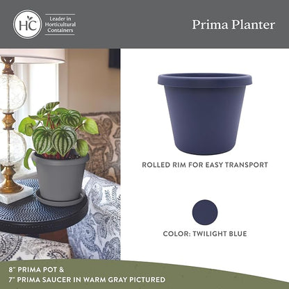 The HC Companies Prima Round Plastic Plant Pot w/Rolled Rim - Lightweight & UV Resistant Flower Pot for Herbs & More - Outdoor & Indoor Plant Pots w/Drainage (8 inch, Twilight Blue, Pack of 1)