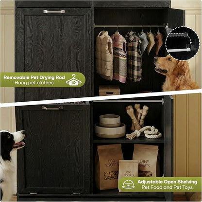 Furnaza Pet Feeding Station with 4 Bowls,Dual Doors Dog Cabinet Storage | Black 39.7"W Dual Doors Pet feeding station with storage for dogs and cats, Pet Food Storage for Kitchen, Living Room