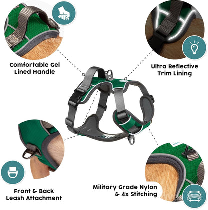 Embark Adventure Dog Harness, Reflective Trim No Pull Dog Harness for Large Dogs - Military Grade Nylon, Front Clip with Gel Lined Handle.