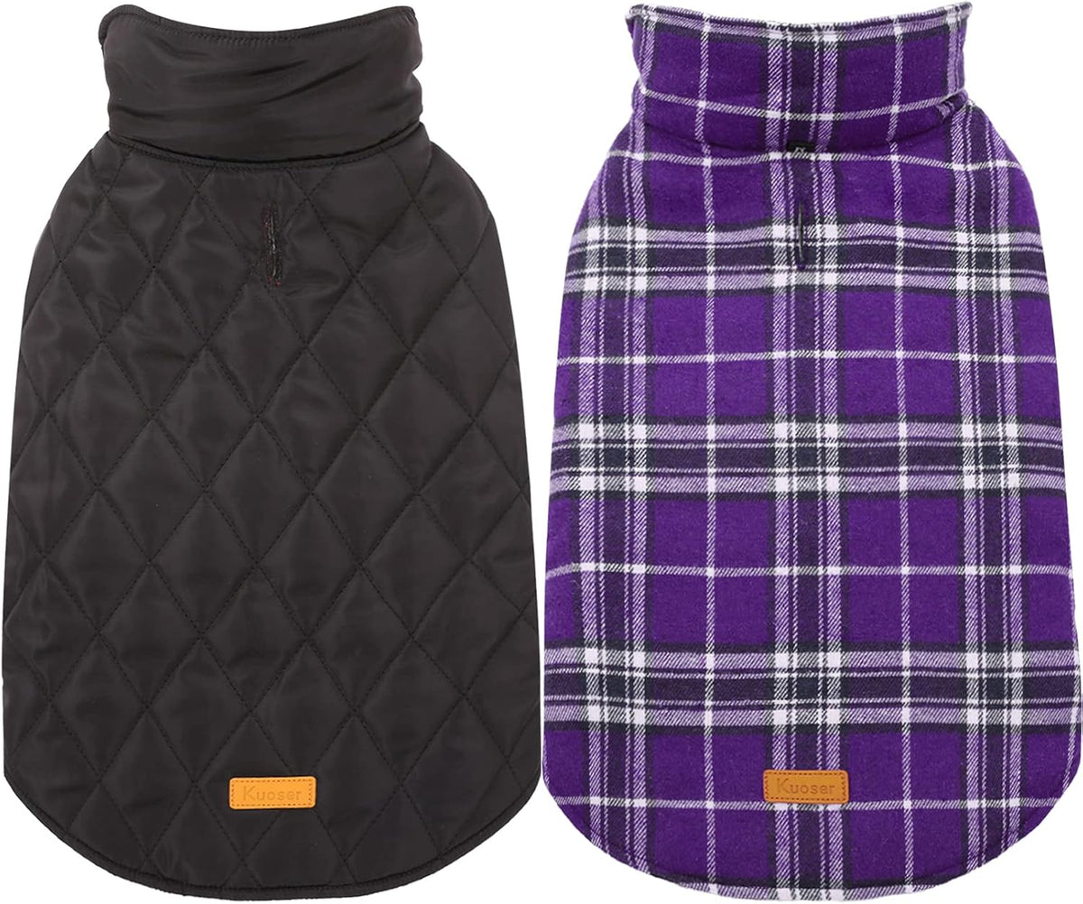 Kuoser Warm Dog Coat, Waterproof Dog Jacket for Extra Large Dogs, Adjustable Durable XXL Doggie Winter Coat Reversible Puppy Cold Weather Apparel from Small to Large Breed, Purple XXL