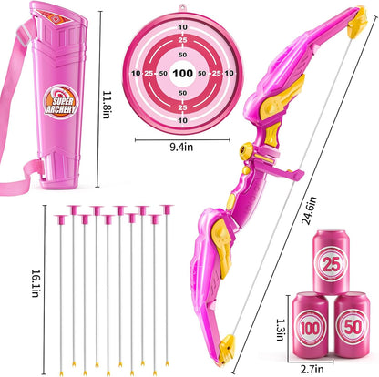 TEMI Bow and Arrow Set for Kids - Archery Toy Set - LED Light Up with Suction Cup Arrows, Target & Quiver, Indoor and Outdoor Toys for Children Boys Girls