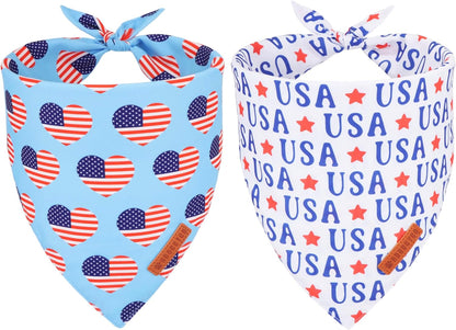 ADOGGYGO 4th of July Dog Bandanas, American Flag Pet Scarf, Multi Size Offered, White Blue Flag Bandana for Extra Large Dogs Pets (X-Large)