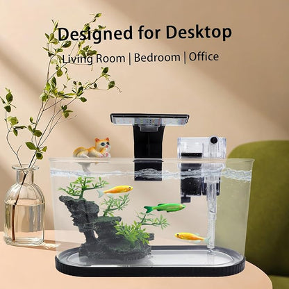 2.2 Gallon Fish Tank Kit, Small Aquarium Starter Tank with Filter and Light, Acrylic Nano Desktop Tank with Color-Changing LED & Decor - Complete Starter Kit for Betta Fish Shrimp Guppy Goldfish Beta
