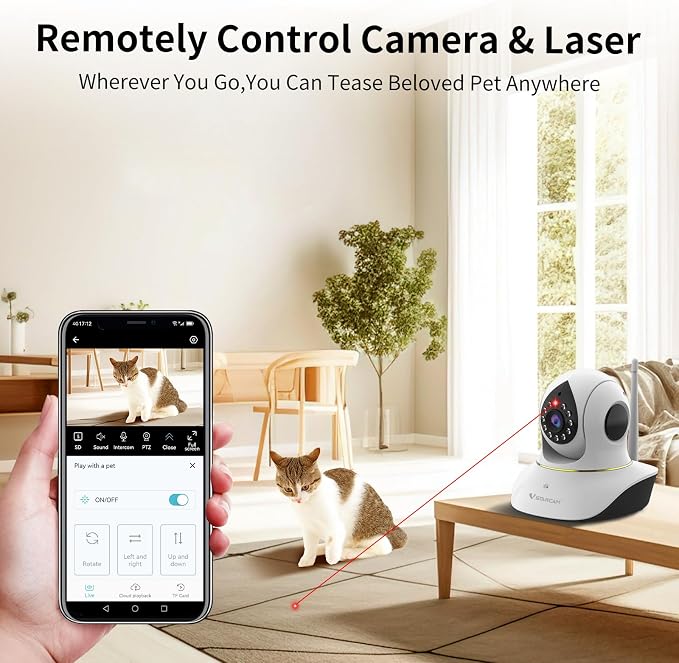 VSTARCAM Pet Camera with Laser, 3MP 2.4GHz WiFi Interactive Dog & Cat Laser Toy with Night Vision, Motion Detection Alerts, APP Remote Control Indoor Security Camera for Pet Monitoring