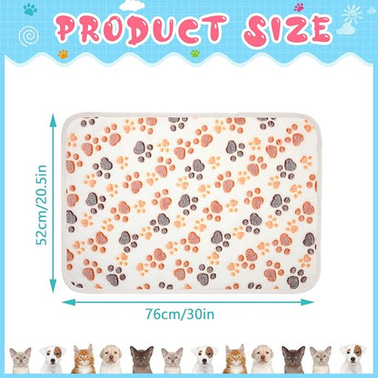 Tatuo 4 Pack Fleece Dog Blankets for Puppy Cats Multi-Size Sleep Mat for Pet Guinea Pig Soft Washable Warm Crate Bed Puppy Teething Toys Print Pattern Blanket Indoor(White,30 x 20.5 Inch,Paw)