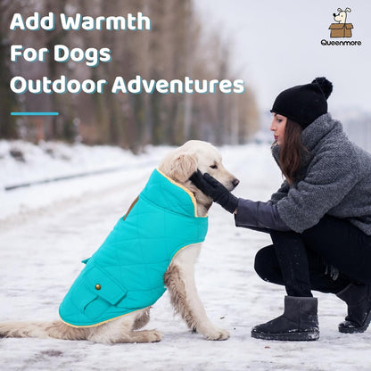 Queenmore Warm Dog Coat, Cold Weather Puffer Dog Coat Vest, Quilting Winter Pet Jacket Ultra Thick Plush Fleece Lining Pet Clothes for Dogs with Storage Pockets (Light Blue, Medium)