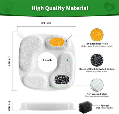 24 Pcs Cat Water Fountain Filter,12 Pack Filters & 12 Pack Pre-Filter Sponges, Compatible with 95oz/2.8L Pet Fountain